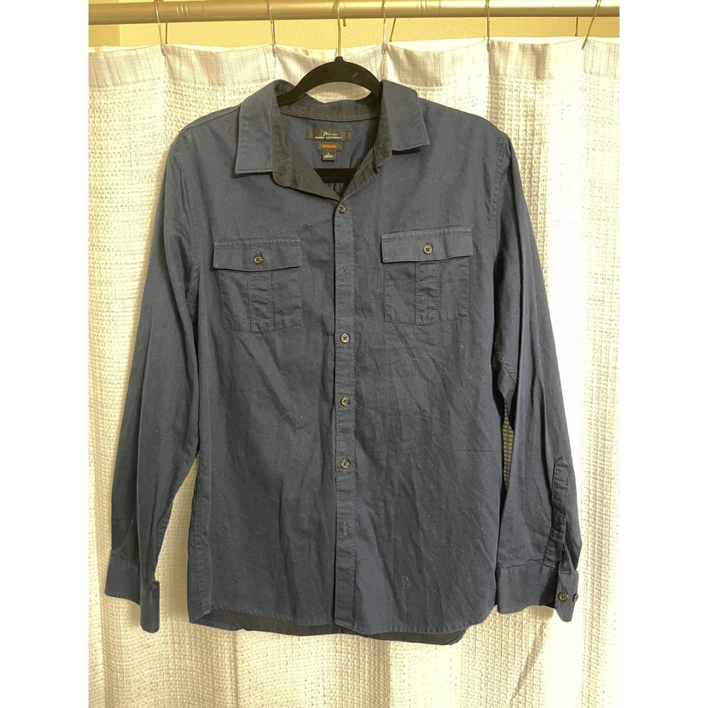 Marc Anthony Men's - Slim Fit Button-Down Shirt Navy Blue Long Sleeve: Large